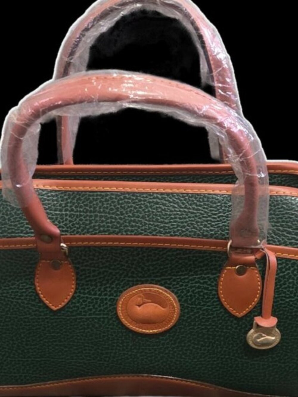 Vintage Dooney & Bourke All Weather Leather Satchel Forest Green British Tan - Picture 2 of 5